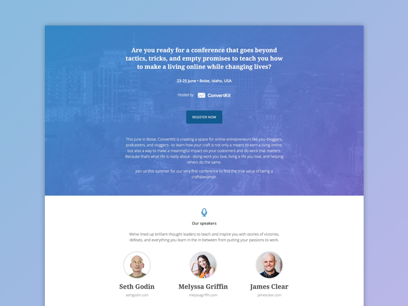 ConvertKit Conference landing page by Charli Prangley on Dribbble