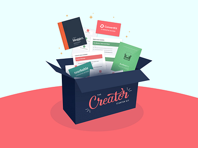 The Creator Starter Kit black friday box of stuff bundle cardboard box cyber monday graphic illustration landing page