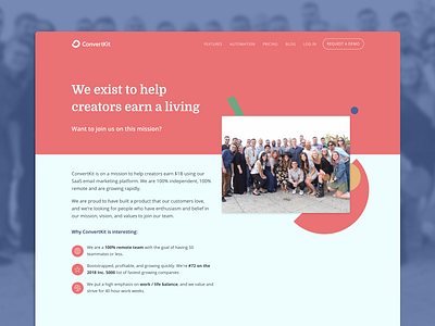 ConvertKit Careers about us page careers careers page company mission jobs jobs page