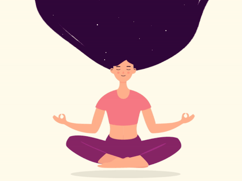 Meditating girl 2d animation animation floating gif girl long hairs meditation music relax yoga