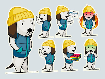 Gosha - dog in hat character dog hat illustration poses sticker stickers