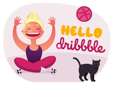 Hello Dribbble! blond cat character debut dribbble flat girl graphics hello illustration