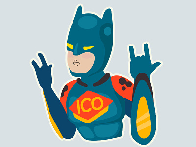 Cryptoman bitcoin character flat hat illustration rock sticker superhero
