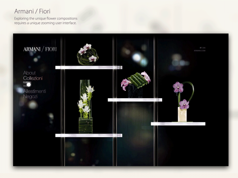 Armani/Fiori – Desktop animation armani floral ui ui design ux ux design