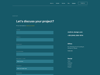 Get in touch form | VIS-A-VIS digital agency design figma form get in touch minimalform minimalism typography ui uidesign uiform uiinspiration uiux web webdesign