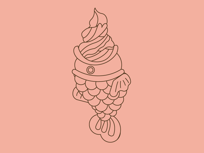 Taiyaki monolinear monoline linear simple sweets illustration dessert icon illo ice cream taiyaki