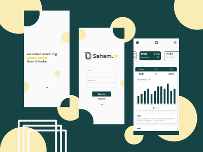 Saham.In apps branding design finance flat mobile stock trading ui