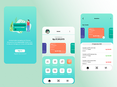 My Wallet bank banking app credit design finance flat green ideas mobile money ui