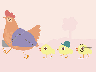 Puk Puk Pukaaak chicken family illustration pastel