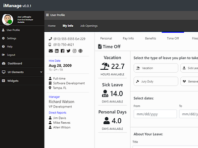 iManage: User Profile / My Info branding dashboard design figma logo prototype ui ux vector