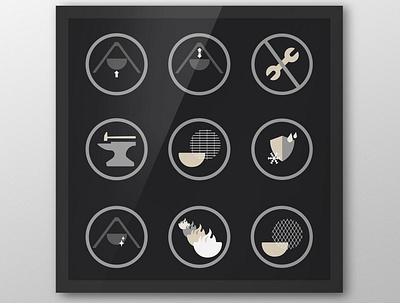 Cowboy Cauldron Quality Assurance Icons cowboy fire pit icon set illustration simple vector