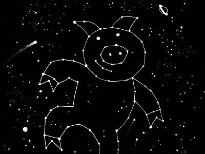 Constellation Pig animals black and white black white character constellation constellations drawing humor humorous illustration illustration pig piggy planets stars universe