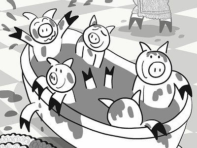 Bath Time Pigs animals black and white black white character childrens books drawing humor humorous illustration illustration pig piggy