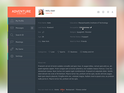 Adventure Game interface profile ui user web