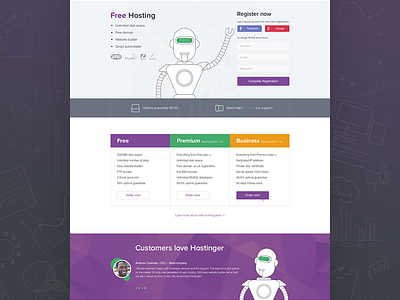Hostinger concept character design hosting interface purple robot ui user web