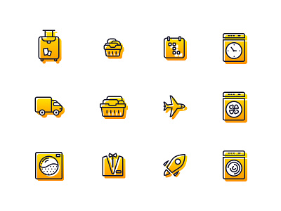 Laundry Icons icons illustration laundry lines set shapes yellow