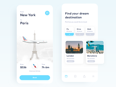 Travel App aircraft android app booking clean interface ios iphone minimal paris travel ui