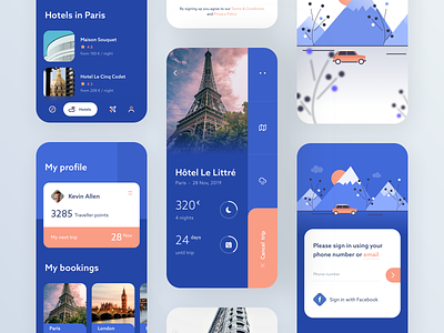 Travel App #3 android app blue booking clean design hotel interface ios minimal travel ui