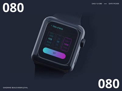 Daily UI 080 - Date Picker daily 100 challenge daily ui daily ui 080 daily ui challenge dark ui date picker design illustration illustrator smart watch ui