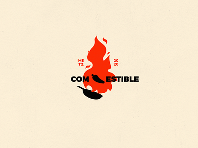 Com-estible Logo 2d chili communication communication agency design fire flame flat food graphic design hot illustration illustrator kitchen logo meal red redesign vector