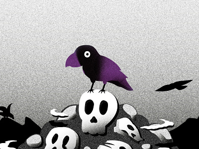 Raven 2d bird black colors crow dark design flat gradients grain illustration illustrator light noise purple raven skull snake textures vector