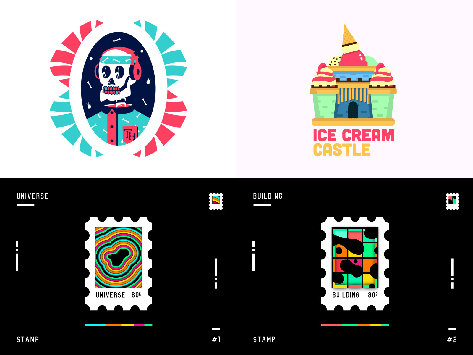 Top 4 - 2018, My start on Dribbble ! 2d blue color colors design flat graphic design halloween illustration illustrator pink skull vector white