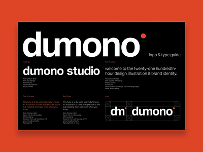 Dumono Logo & Type Guide 21 21 logo black and red brand brand guidelines branding design grid grid system illustration layout design logo type red studio style guide type layout typography