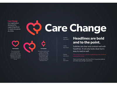 Care Change Logo & Type app application branding charity charity app design guidelines health heart icon logo money money app typography ui ui design ux