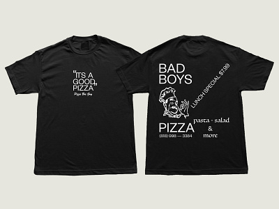 Bad Boys Pizza T-Shirt founders grotesk graphic design luminari pixel art pizza t shirt design typography