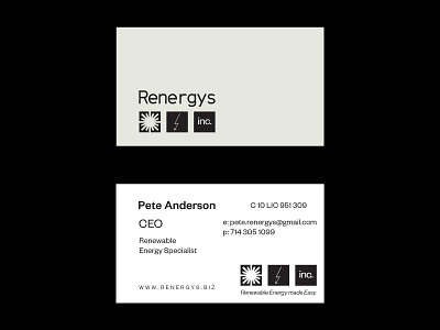 Renergys Business Card business card founders grotesk graphic design iconography logotype typography