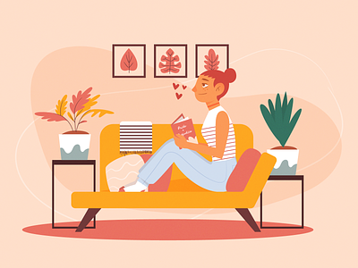A person relaxing at home character color colorful download flat home illustration person relaxing sofa vector woman young
