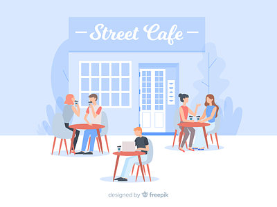 People sitting at a cafe blue cafe character coffee download flat group illustration people relax sitting snack vector