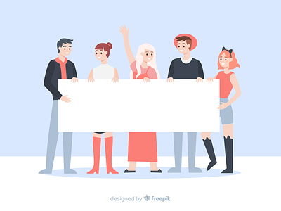 Young people holding blank banner banner blank color colorful download flat holding illustration man people presentation vector woman young