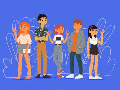 Group of people posing boys character color colorful download friends girls group hand drawn happy illustration man people posing vector woman young