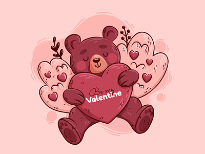 Valentine's day illustration 1 february friendship heart illustrator love pink teddy valentinesday vector