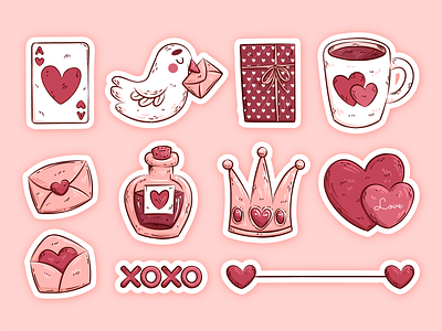 Valentine's stickers collection <3 download heart illustration love pink valentines vector