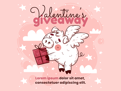 Valentine's giveaway download giveaway illustration love pig pink valentines vector