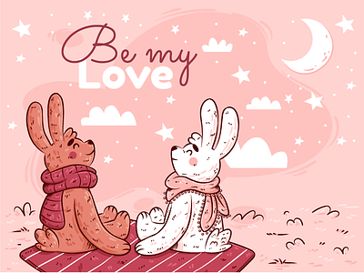 Valentine's background <3 background bunnies character color download illustration love picnic pink valentines vector