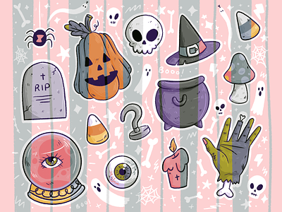 Halloween elements collection autumn bone candy color colorful download eye ghost guess halloween illustration magic october pumpkin pumpking skull witch zombie