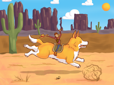 Run cactus corgi cowboy desert dog