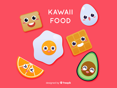 Food Kawaii character cute diet eat food hand healthy kawaii set smile tasty