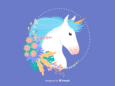 Flat unicorn with leaves and flowers animal colorful cute fairy fairytale fantastic fantasy floral flower horse illustration magic mythological unicorn unreal