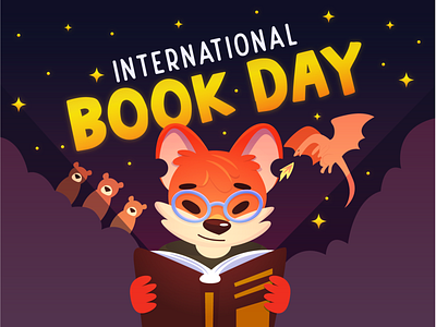 International Book Day book character color design dragon fairytale fantasy flat fox illustration read reading