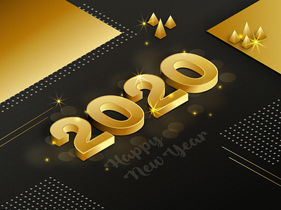 Golden new year 2020 background concept 2020 31st 3d celebration december design event festive golden holiday isometric new year vector