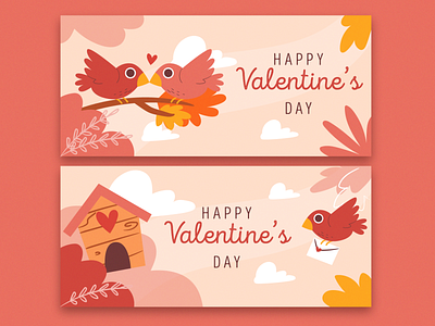 Valentines day banners template 14 feb banners colorful design february flat heart illustration love template valentine day vector