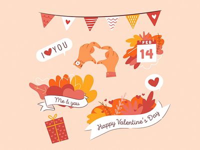 Hand drawn valentines day element collection 14 february collection colorful design element flat heart illustration love romance romantic valentine day vector