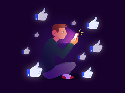 A person addicted to social media addiction character colorful conection download facebook flat illustration like man people socialmedia society vector