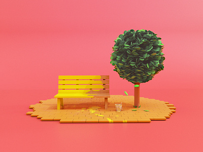 Bench 3d bench ink tree
