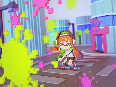 Voxel Splatoon 3d fanart game magicavoxel pixel splatoon voxel