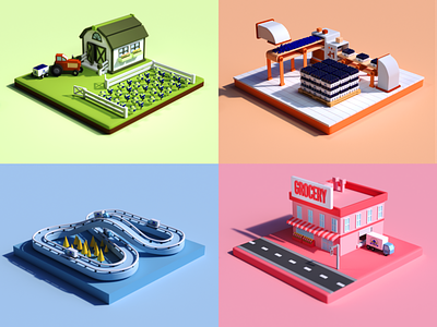 Pie Day - multi StyleFrame 3d modeling c4d isometric styleframe